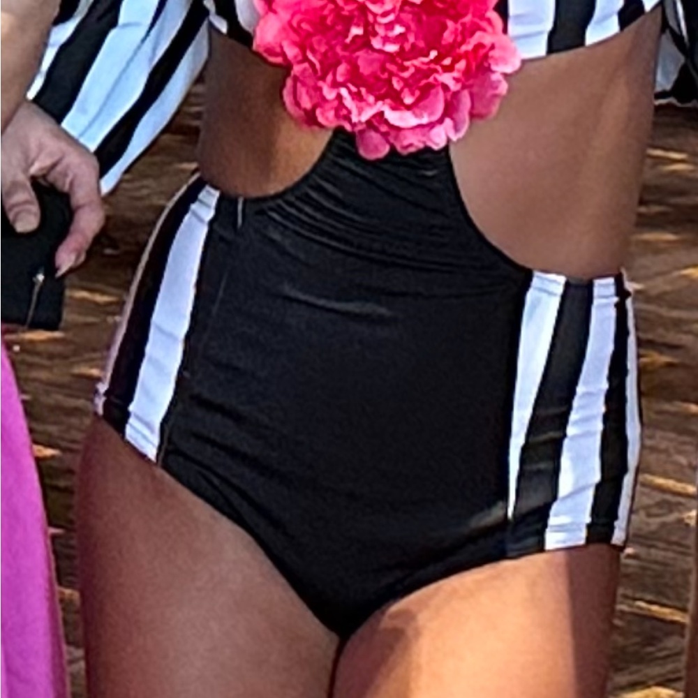 Black and White Striped High-Waisted Shorts